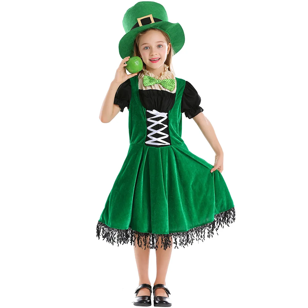 

Carnival Ireland St.Patrick's Day Children Green Leprechaun Elf Cosplay Costume Halloween Purim Lucky Fairy Fancy Dress