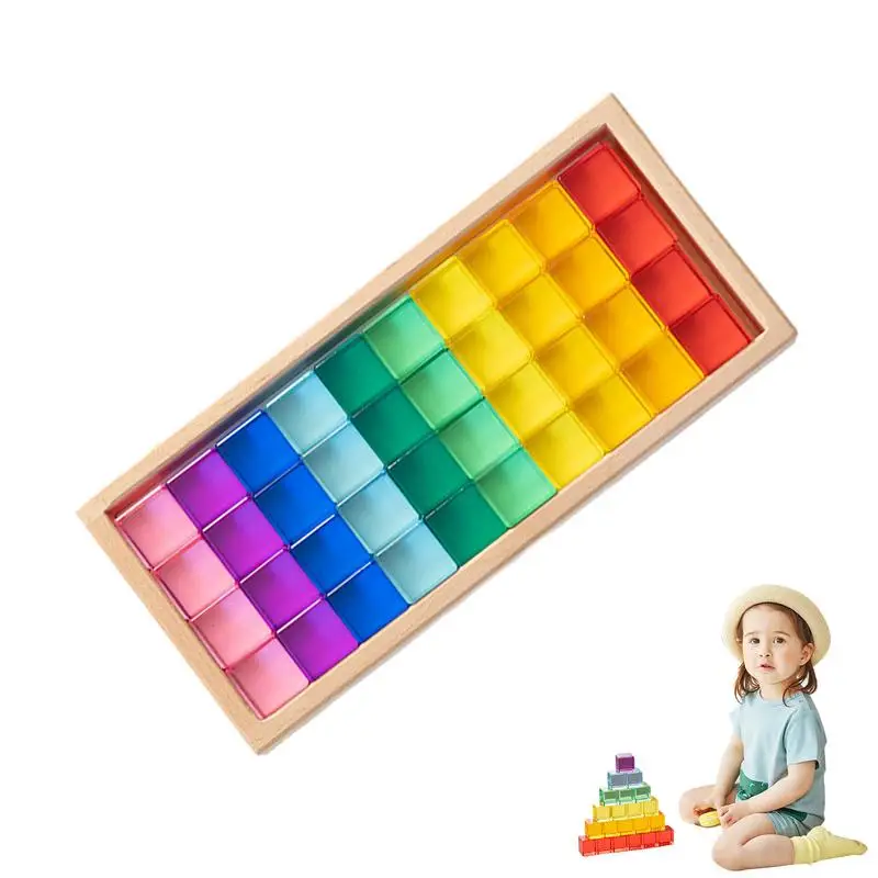 

Rainbow Crystal Acrylic Cubes Montessori Stacking Toy Children Educational Sensory Toy Educational Sensory Training Crystal Toys