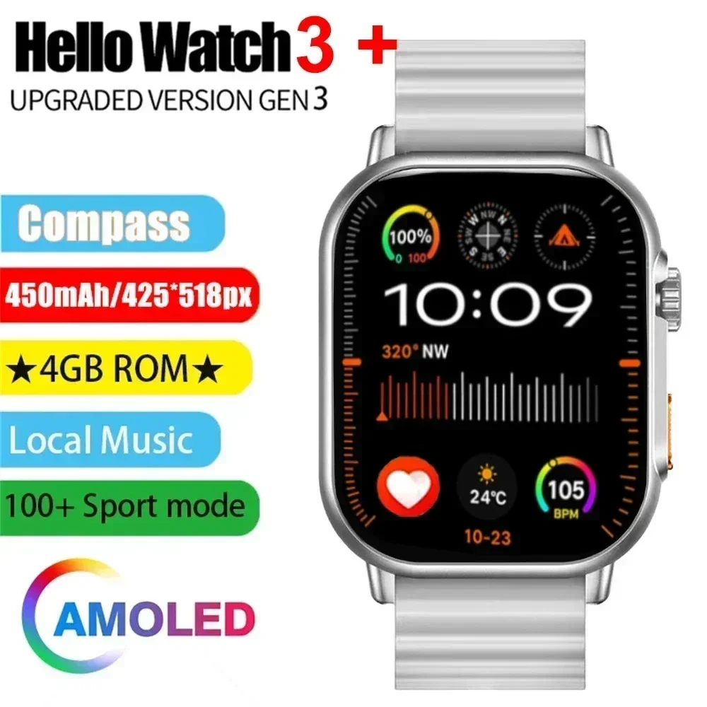 

2024 Hello Watch 3 Plus 4GB Smartwatch AMOLED Watch 9 Ultra ChatGPT NFC Smart Watch for Men Ai WatchFace Compass PK HK9 Ultra 2