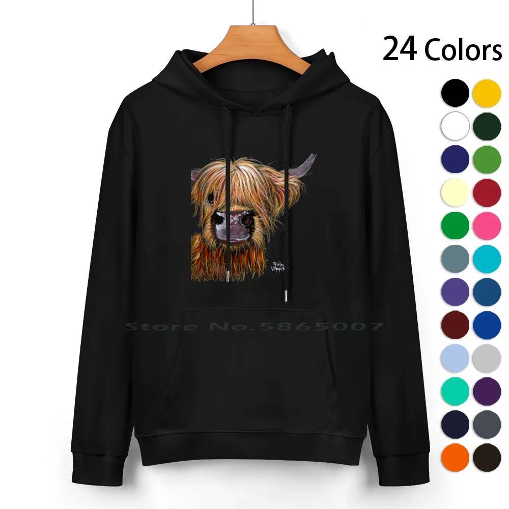 

Scottish Hairy Highland Cow 'henry' By Shirley Macarthur Pure Cotton Hoodie Sweater 24 Colors Country Animal Snort Oink Nosey