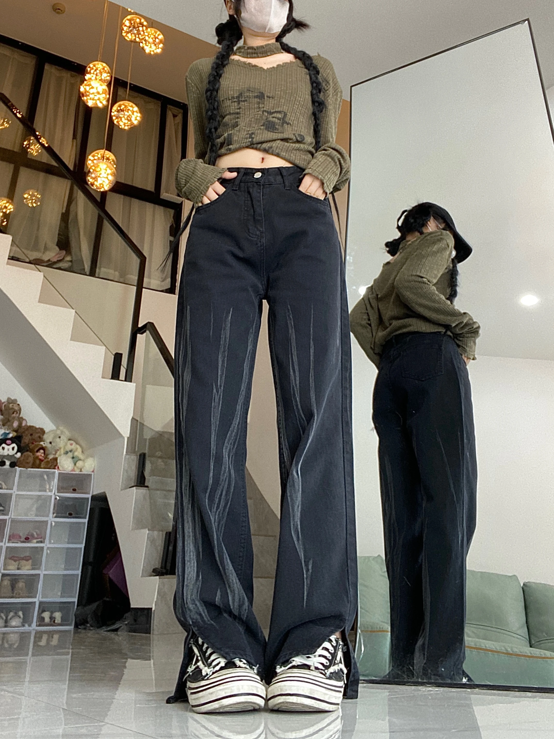 2023 Autumn Women Black Washed Tie Dye Jeans Fashion Streetwear High Waist Loose Vintage Straight Split Denim Wide Leg Pants
2023 Autumn Women Black Washed Tie Dye Jeans Fashion Streetwear High Waist Loose Vintage Straight Split Denim Wide Leg Pants