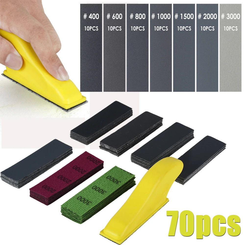 70pcs Sandpaper Mini Sand Paper Kit Wet Dry Polishing Tools Hook and Loop Sand Paper Assorted Grit DIY Hand for Wood Glass Car
70pcs Sandpaper Mini Sand Paper Kit Wet Dry Polishing Tools Hook and Loop Sand Paper Assorted Grit DIY Hand for Wood Glass Car
