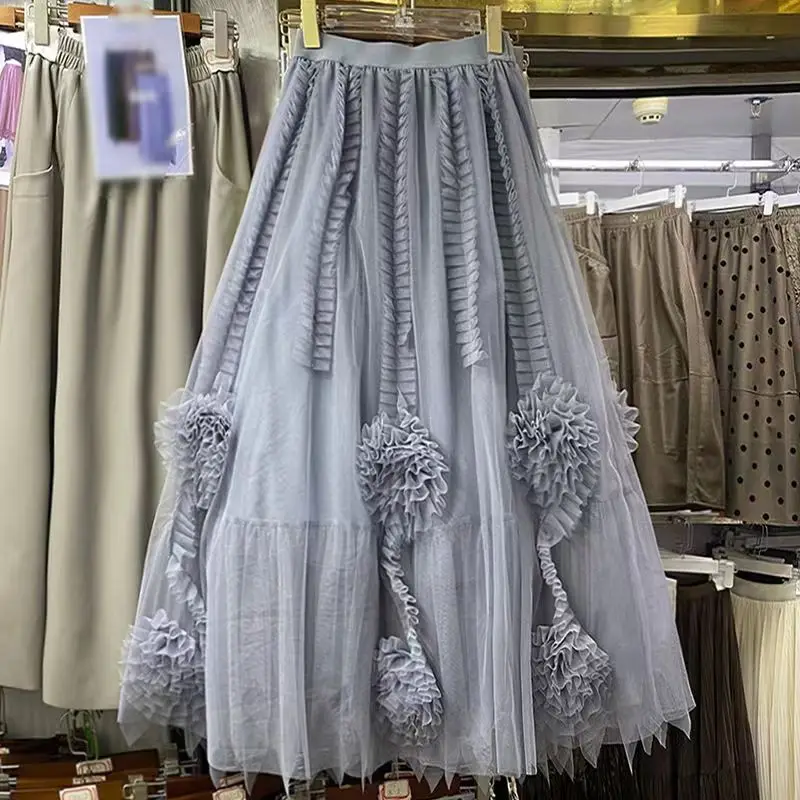 

Женские повседневные тюлевые юбки, французская юбка-пачка средней длины, трапециевидная сетчатая эластичная юбка с естественной талией, подарки для свиданий, один размер