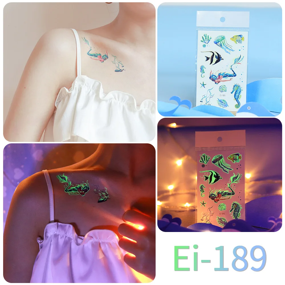 

New Waterproof Luminous Ocean Series Tattoo Patch Children's Cartoon Mermaid Temporary Tattoos Sticker Size:120 × 75mm