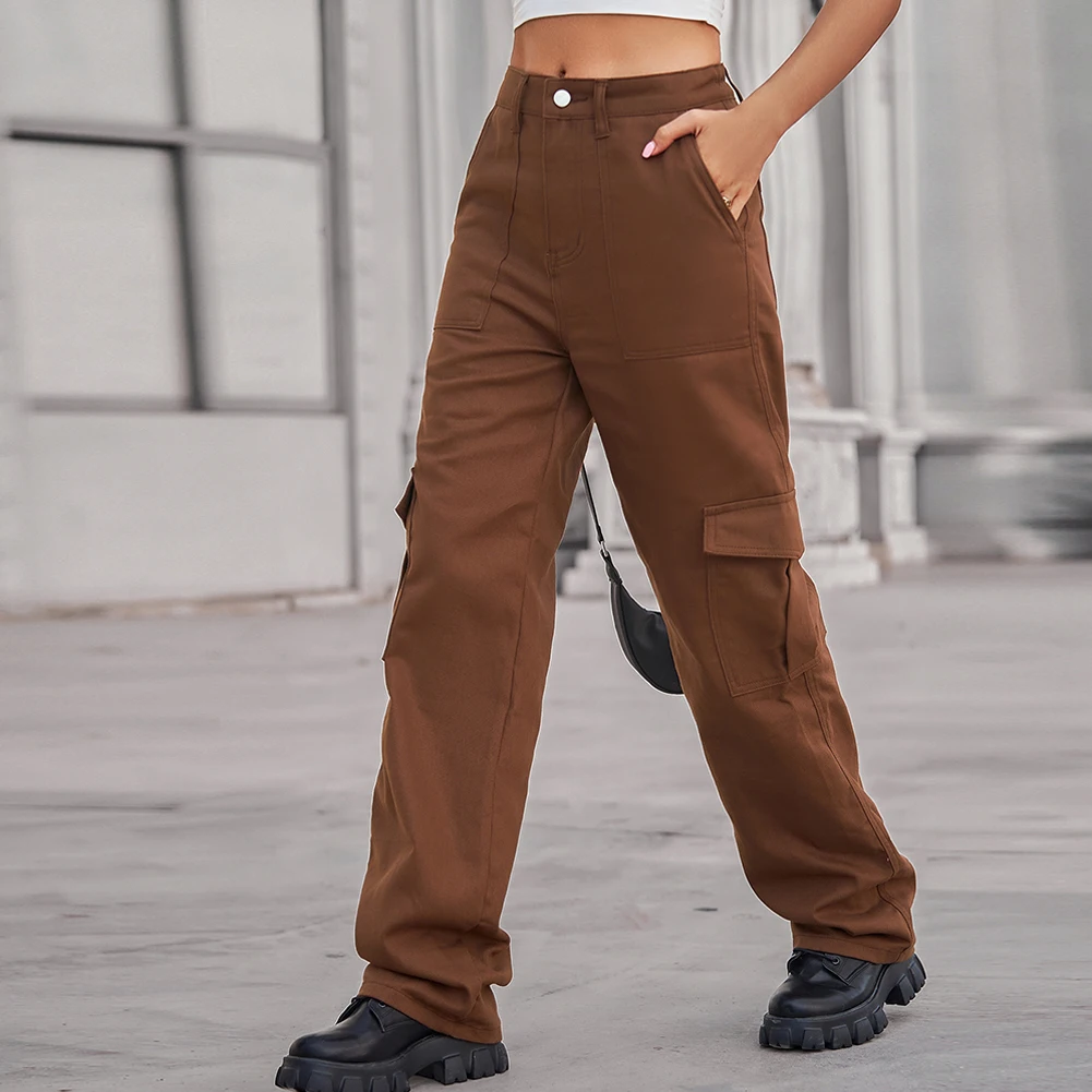 

Women Y2K Cargo Pants Casual High Waisted Breathable Baggy Sweatpant Kpop Wide Leg Button Oversize Pockets Joggers Trousers