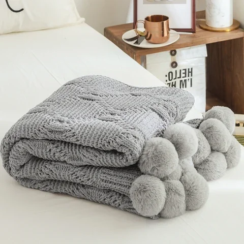 

Blanket Chic Knitted Blanket With Balls Chenille Crochet Warm Bedspread Pink Throw Blankets for Bed Sofa P