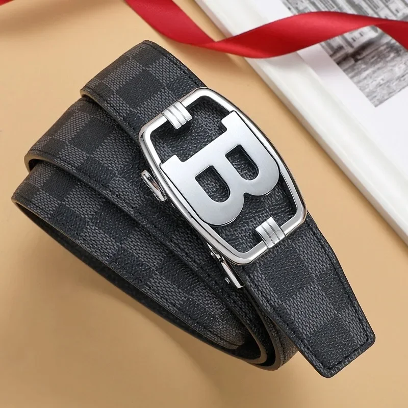 

2023 New Adjustable Cowhide Belts Men Automatic trend Checkered Letter Buckle Belt Leisure Business Trend Men Luxury Brand Belt