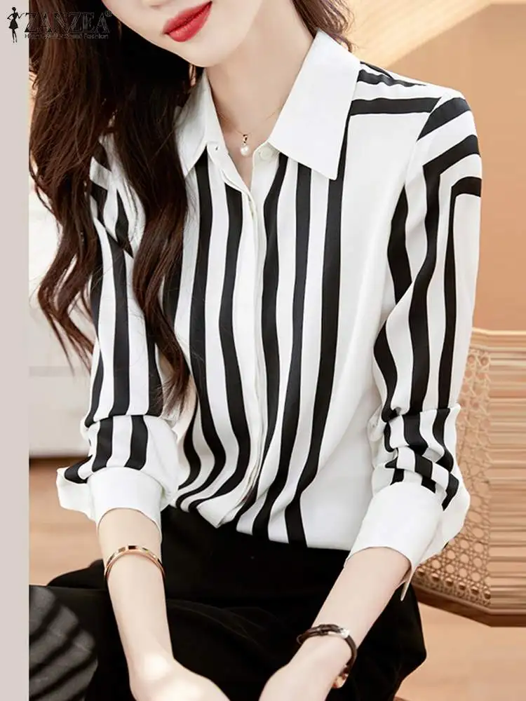 Fashion Women Lapel Neck Long Sleeve Blouse ZANZEA Elegant Striped OL Shirt Spring Office Work Tops Casual Party Holiday Blusas
Fashion Women Lapel Neck Long Sleeve Blouse ZANZEA Elegant Striped OL Shirt Spring Office Work Tops Casual Party Holiday Blusas