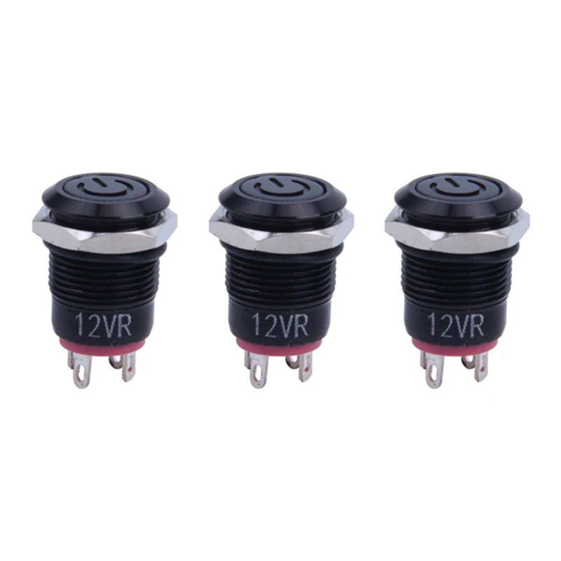 

3X 12V 2A 9.5Mm LED Metal Cap Power Momentary Push Button Switch Car DIY Modified, Red