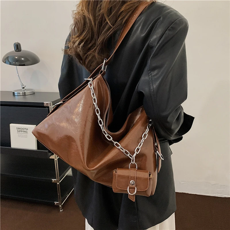 

New Vintage PU Leather Street Style Chain Decorate Women Satchel Totes Handbag Shoulder Bag Girls Lady Party Purse Crossbody Bag