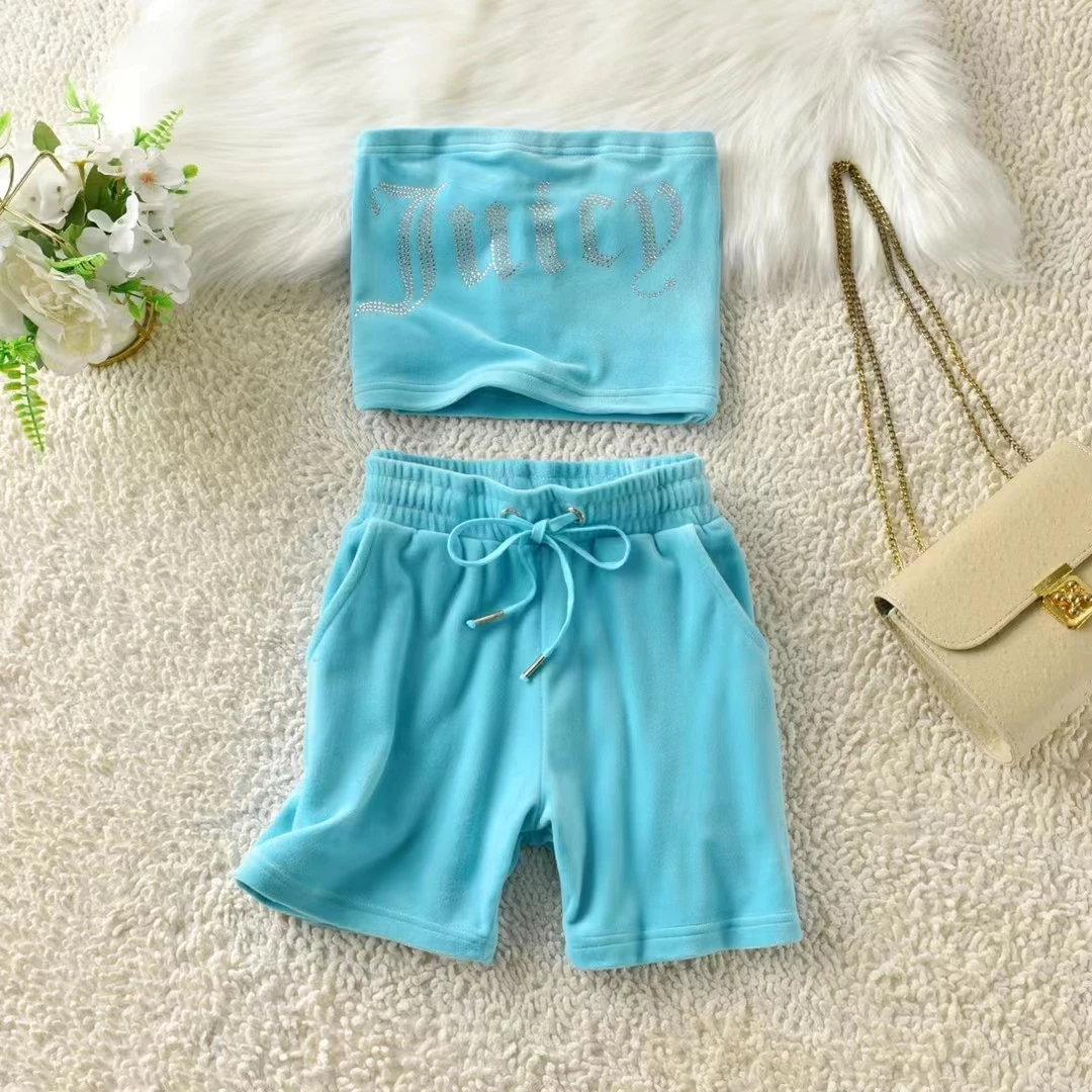 Fashion Brand Sexy Suit Women's Summer Rhinestone Strapless Top and Elastic Band Shorts Set Two-piece Set Casual Sports Suit
Fashion Brand Sexy Suit Women's Summer Rhinestone Strapless Top and Elastic Band Shorts Set Two-piece Set Casual Sports Suit