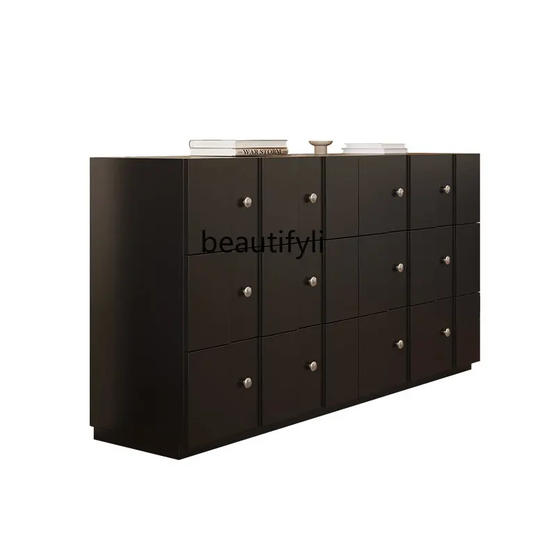 

American-Style Black Chest of Six Drawers Solid Wood Paint Eight Buckets Locker Living Room Bedroom Tailstock Storage Cabinet