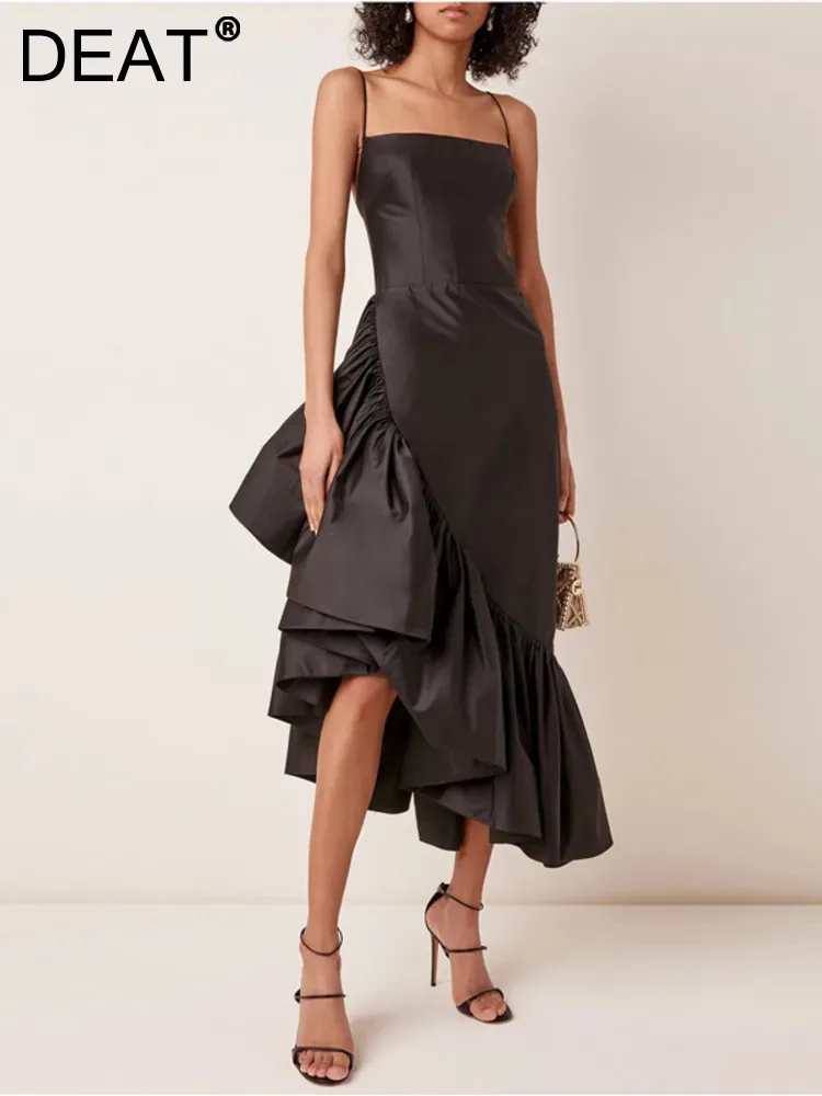 DEAT Fashion Women's Camisole Irregular Ruffles Backless Dress Solid Color Elegant Party Dresses Female Summer 2024 New 13DA1569
DEAT Fashion Women's Camisole Irregular Ruffles Backless Dress Solid Color Elegant Party Dresses Female Summer 2024 New 13DA1569