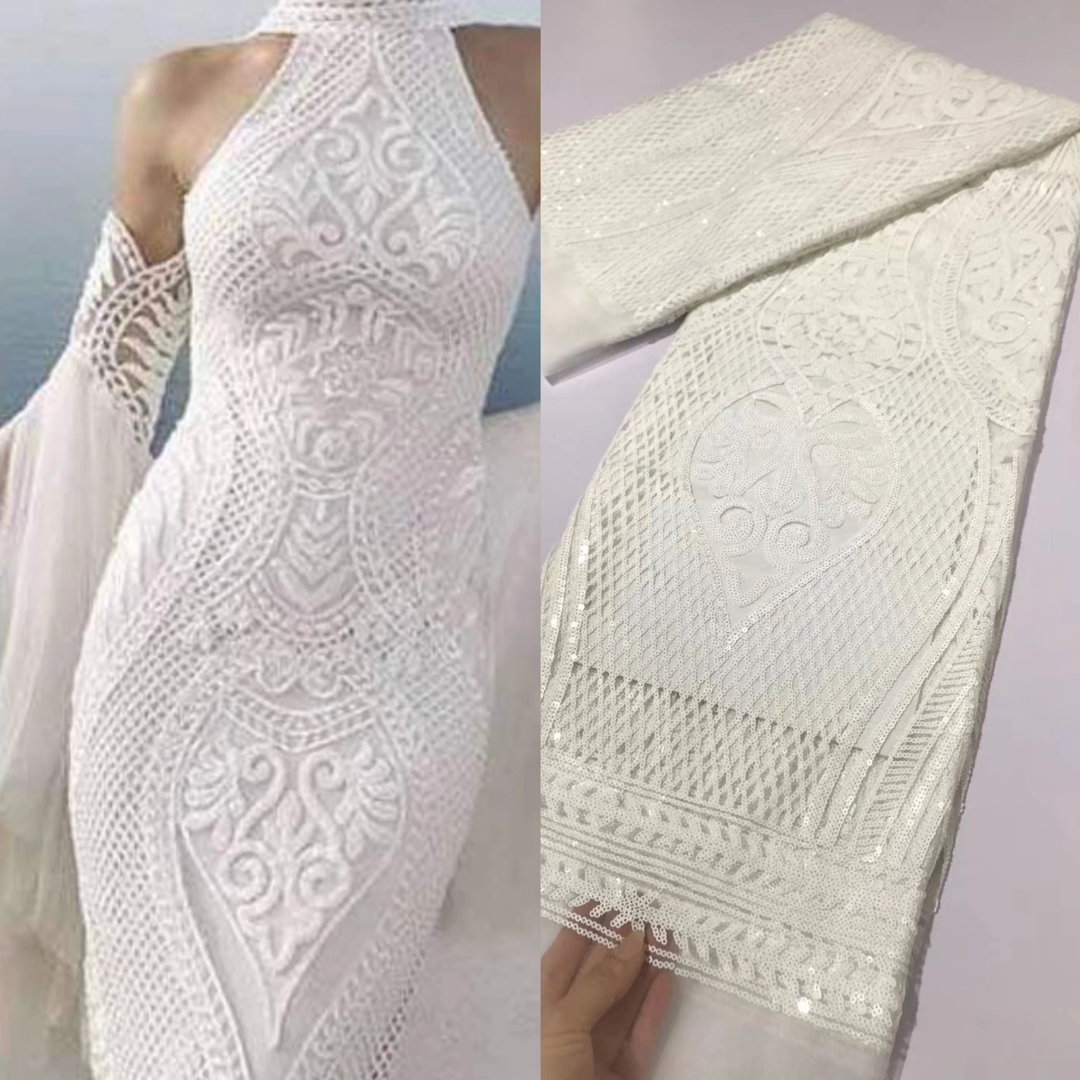 Haute Couture American Sequins Spanish Tulle Lace Net Sequins Fabrics Wedding Event Dresses For Bridesmaid 
Haute Couture American Sequins Spanish Tulle Lace Net Sequins Fabrics Wedding Event Dresses For Bridesmaid