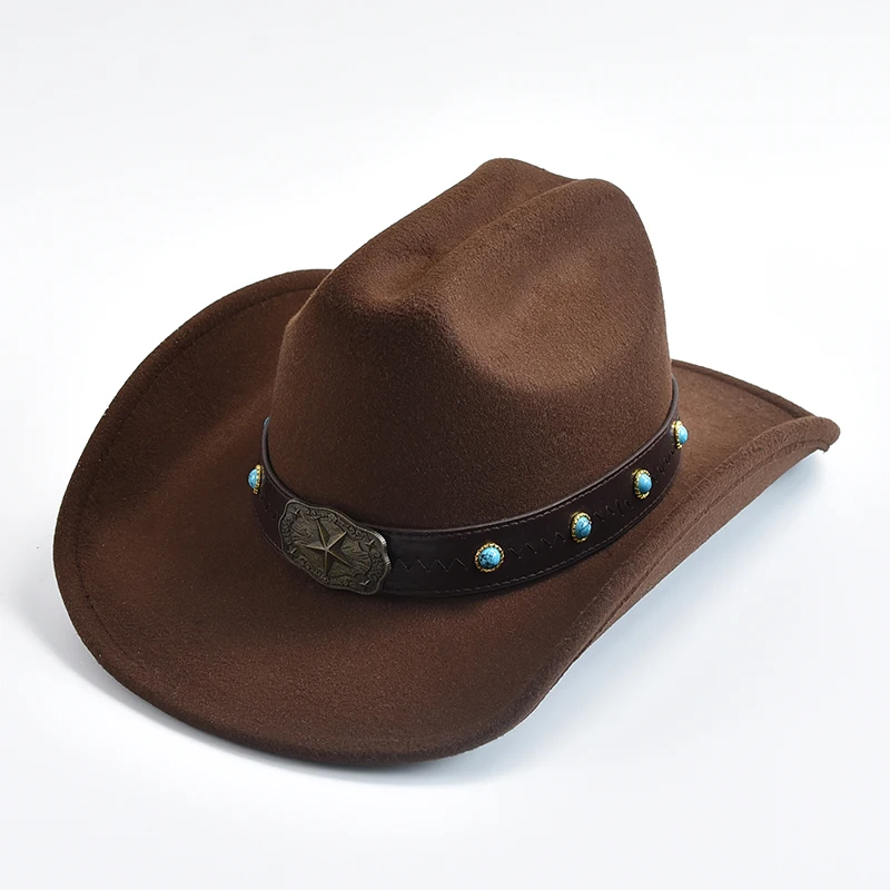 

New Vintage Western Cowboy Hat for Men's WOMEN Roll Brim Lady Cowgirl Jazz Hat with Leather Cloche Church Sombrero Hombre Caps