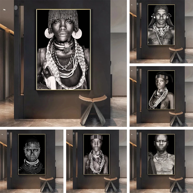 

African Tribal People Portrait Canvas Painting Tribal Women Men Posters and Prints Wall Art Pictures for Living Room Home Decor