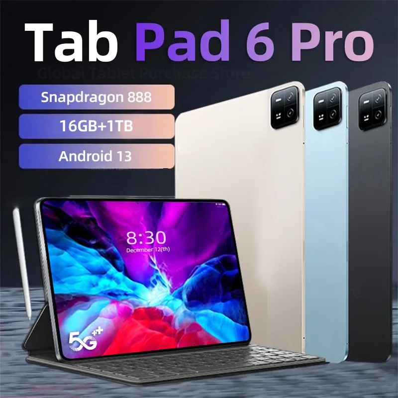 

2024 Original Global Version Tablets PC Pad 6 Pro Snapdragon 888 Android 13 10000mAh 16GB+1TB 5G Dual SIM Card WIFI HD 4K MiTab