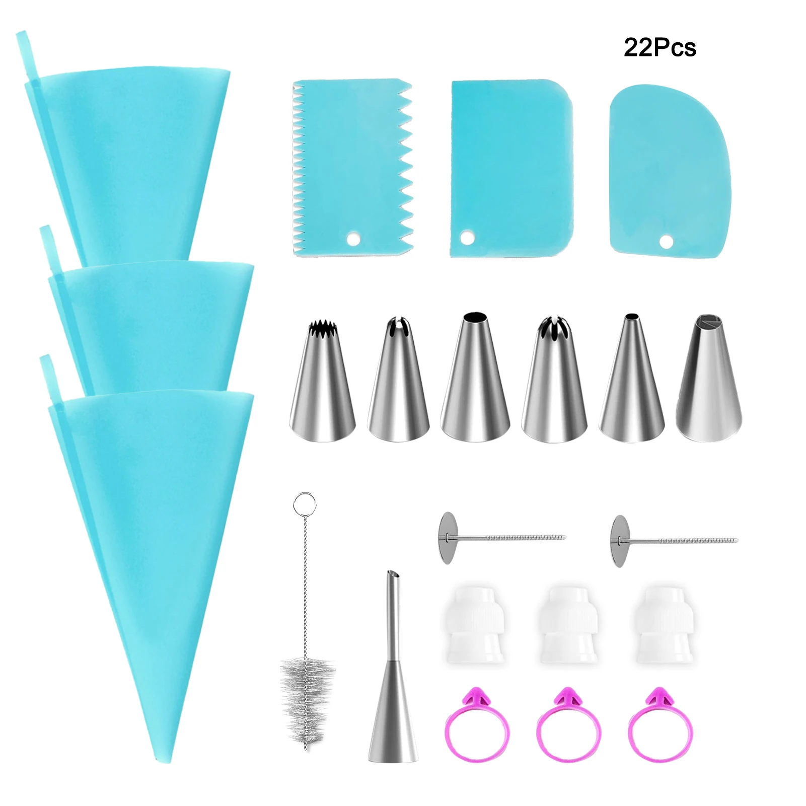 

Stainless Steel Cake Decorating Supplies Kit Kitchen Cleaning Brush Piping Bags Cookies Baking Tool Reusable Icing Tip Scraper