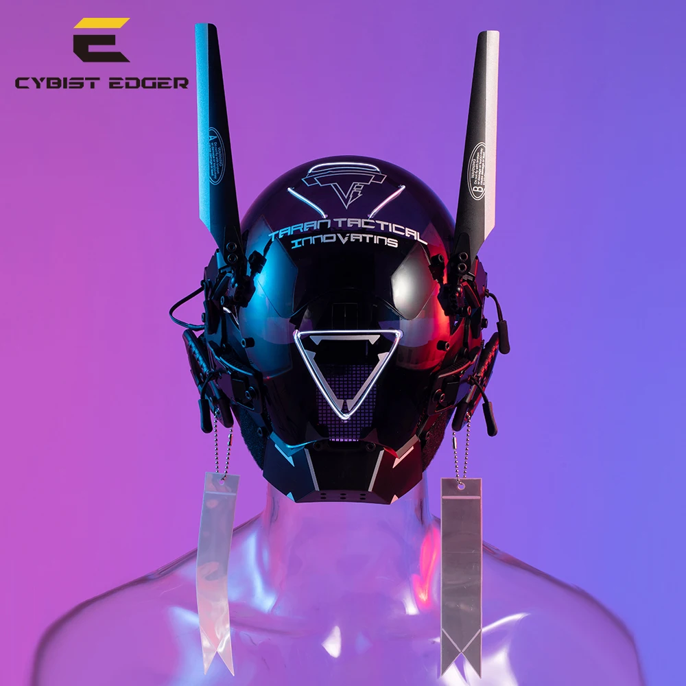 

Cyber Punk Mask Taran Tactics TTI Mecha Festival Circular White LED Line Cosplay SCI-FI Helmet Halloween Party Gifts for Adults