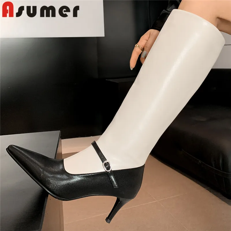 ASUMER 2024 New Pointed Toe Genuine Leather Knee High Boots Sexy Ladies Mixed Colors Autumn Boots Thin High Heels Buckle Boots
ASUMER 2024 New Pointed Toe Genuine Leather Knee High Boots Sexy Ladies Mixed Colors Autumn Boots Thin High Heels Buckle Boots