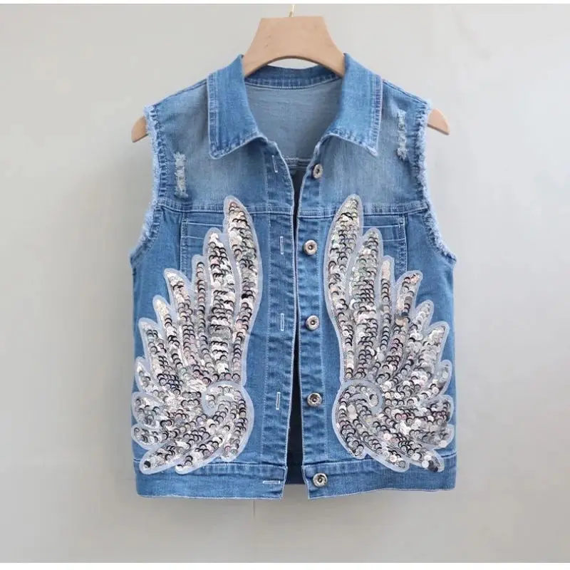 New Fashion Women's Denim Vest 2023 Spring Summer Sequin Vests Female Coat Ladies Phoenix Flower Outerwear Sleeveless Short Top
New Fashion Women's Denim Vest 2023 Spring Summer Sequin Vests Female Coat Ladies Phoenix Flower Outerwear Sleeveless Short Top