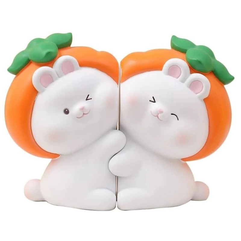 

2 Piece Cute Hug Rabbit Decorative Book Ends, Unique Bookends To Hold Books Resin Creatives Book Holder Stopper For Home Decor