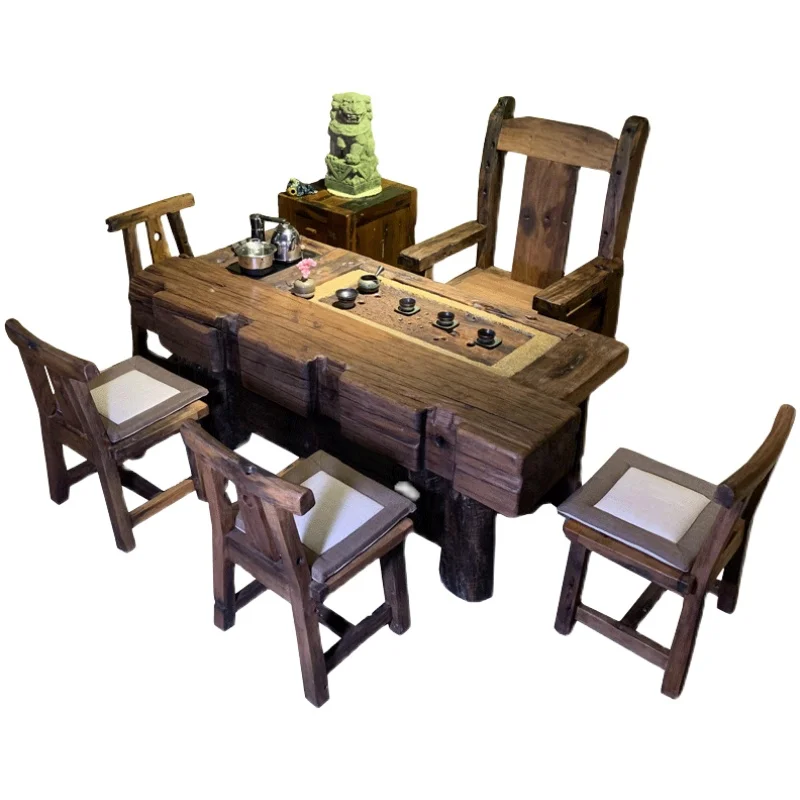 Old boat wooden tea table and chair combination outdoor old stone trough flowing tea brewing table
Old boat wooden tea table and chair combination outdoor old stone trough flowing tea brewing table