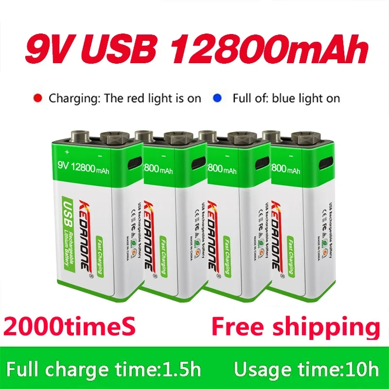 9V Battery 12800mAh li-ion Rechargeable battery Micro USB Battery 9v lithium for Multimeter Microphone Toy USB charging cable
9V Battery 12800mAh li-ion Rechargeable battery Micro USB Battery 9v lithium for Multimeter Microphone Toy USB charging cable