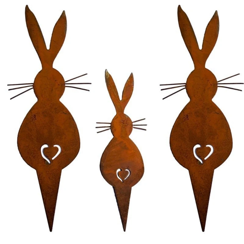 

3Pcs Rabbit Garden Stake Animal Yard Sign Crafts Wrought Iron Garden Ornaments