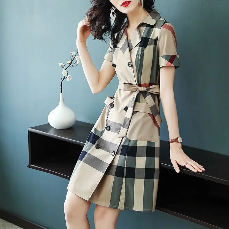 NMZM Summer Mid length Short sleeved Women's Dress Double breasted French Slim Fit Polo Plaid British Style Dress Fashionable Wo
NMZM Summer Mid length Short sleeved Women's Dress Double breasted French Slim Fit Polo Plaid British Style Dress Fashionable Wo