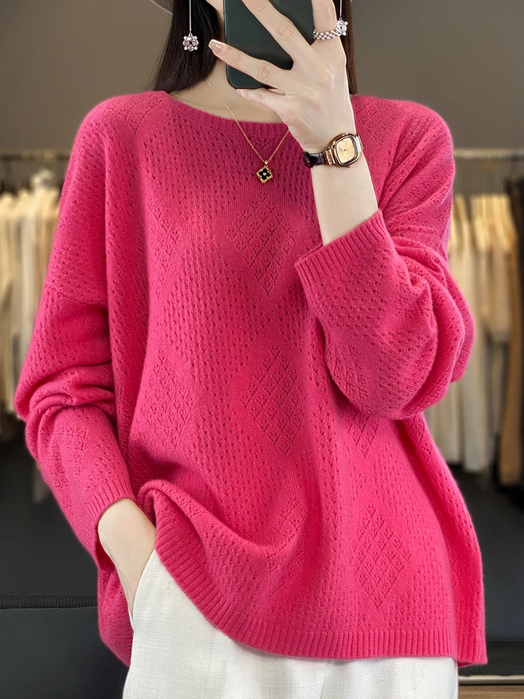Oversized Woman Sweaters 100% Merino Wool O-neck Pullover Long Sleeve Jumper Hollow Jacquard Cashmere Elegant Soft New Knitwears
Oversized Woman Sweaters 100% Merino Wool O-neck Pullover Long Sleeve Jumper Hollow Jacquard Cashmere Elegant Soft New Knitwears