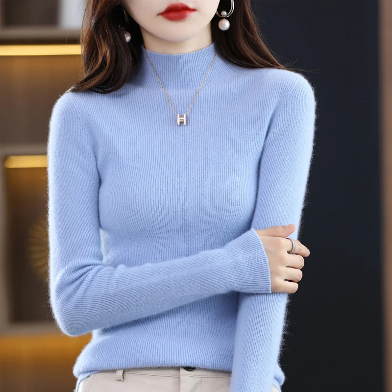 Autumn Winter Pure Wool Sweater Women's Half Turtleneck Pullover Long Sleeve Slim Draw Strip Cashmere Knitted Bottoming Shirttop
Autumn Winter Pure Wool Sweater Women's Half Turtleneck Pullover Long Sleeve Slim Draw Strip Cashmere Knitted Bottoming Shirttop