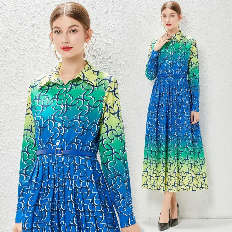 Trendy Occident Light Luxury Gradient Ramp Women Length Dresses Temperament Big Swing Tunic Slim Waist Spring Vestidos With Belt
Trendy Occident Light Luxury Gradient Ramp Women Length Dresses Temperament Big Swing Tunic Slim Waist Spring Vestidos With Belt