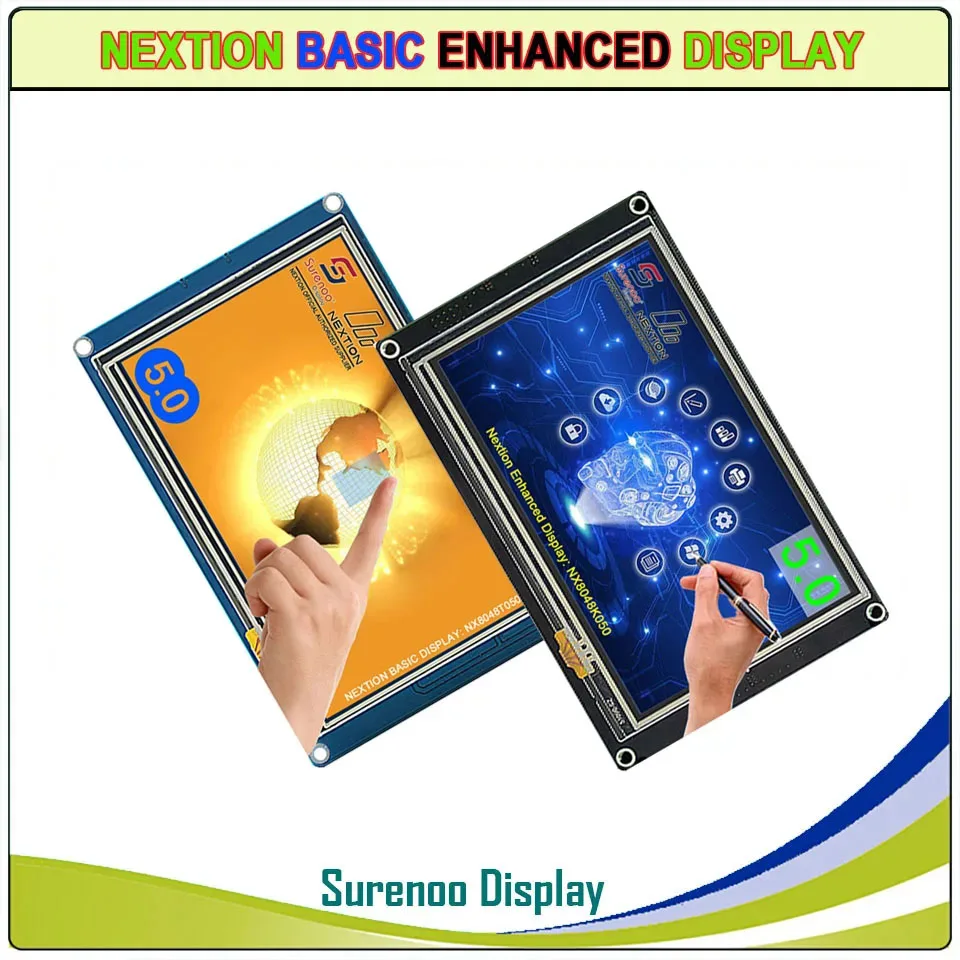 

5.0" Nextion Enhanced-NX8048K050 Basic-NX8048T050 HMI USART UART Serial Resistive Touch TFT LCD Module Display Panel GPIO RTC