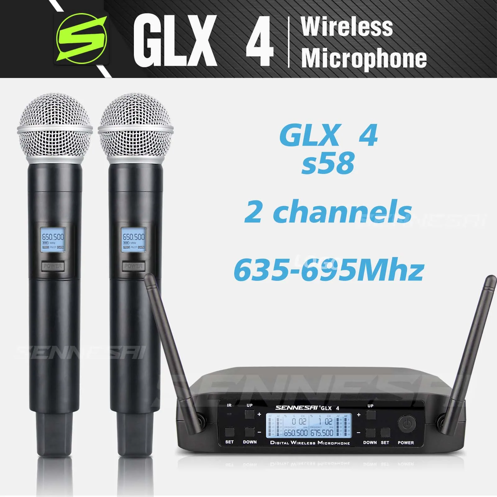 High Quality!GLX4 S58 Professional Dual Wireless Microphone 600-699MHz System Stage Performances UHF Dynamic 2 Channel Handheld
High Quality!GLX4 S58 Professional Dual Wireless Microphone 600-699MHz System Stage Performances UHF Dynamic 2 Channel Handheld