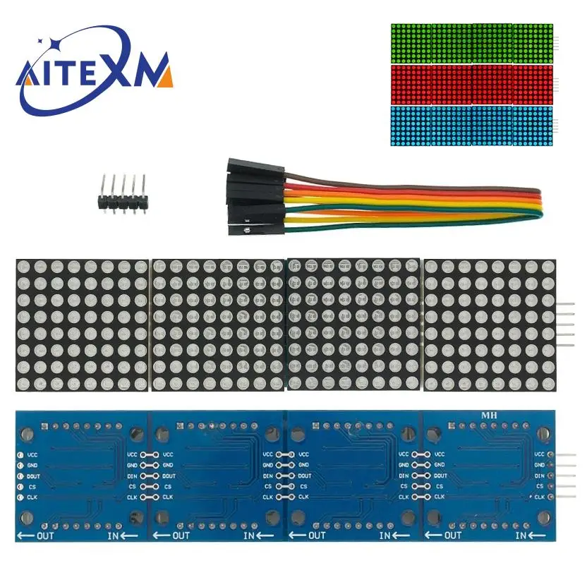 MAX7219 Dot Matrix Module Microcontroller 4 In One Display with 5P Line 4 in 1 Red/Green/Blue
MAX7219 Dot Matrix Module Microcontroller 4 In One Display with 5P Line 4 in 1 Red/Green/Blue