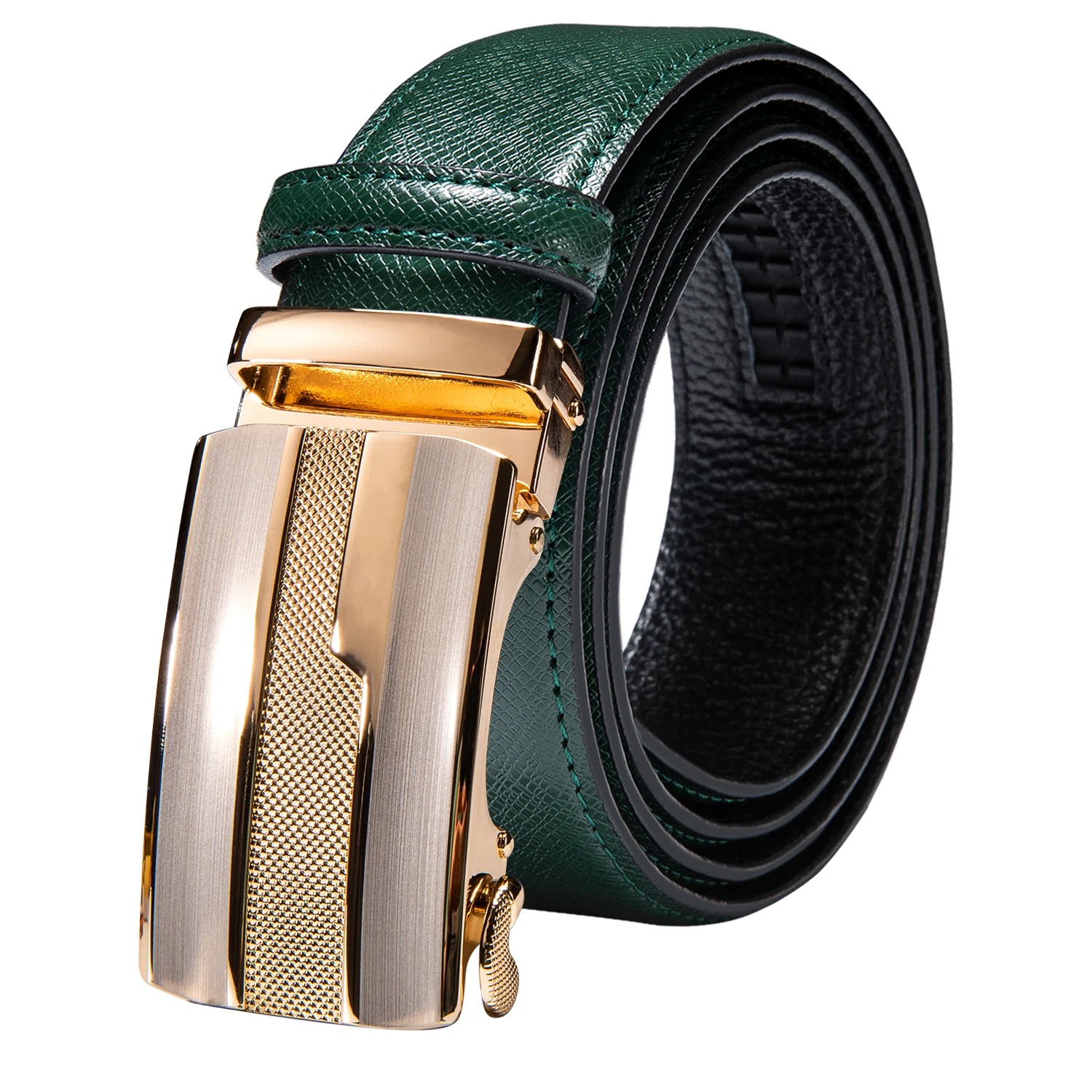 

DUBULLE Mens Leather Belts Green Waist Strap Automatic Buckles Dress Jeans Waistband for Men Ratchet Sliding Wedding Business