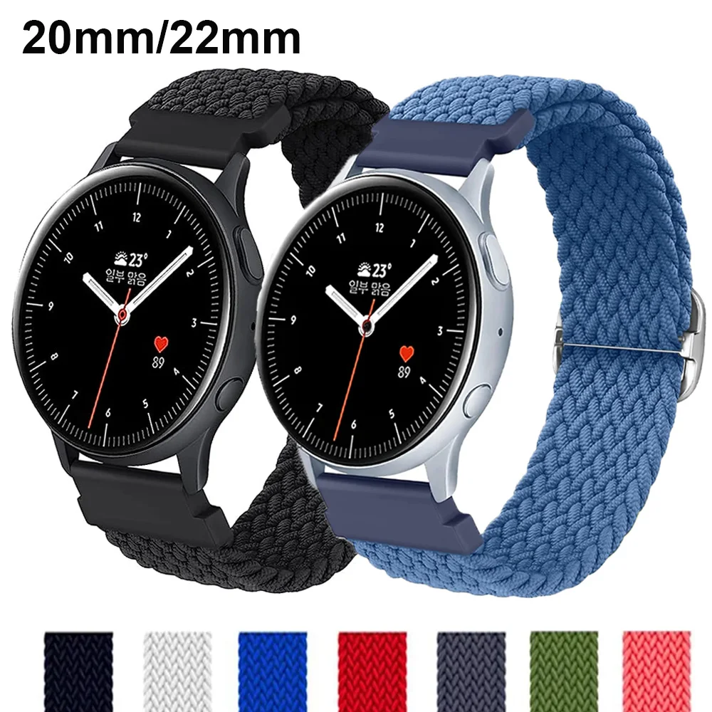 

Ремешок 20 мм/22 мм для Samsung Galaxy Watch 5, ремешок 5 pro 45 мм/4/4 Classic 46 мм 44 мм 40 мм, плетеный браслет Solo loop для Huawei GT 2e 3