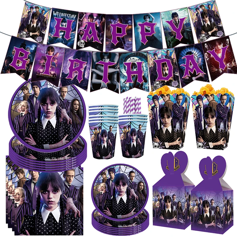 Wednesday Addams Birthday Set Supplies Party Decoration Hot TV Themed Tableware Number Balloon Sets Cake Topper Banner Backdrop
Wednesday Addams Birthday Set Supplies Party Decoration Hot TV Themed Tableware Number Balloon Sets Cake Topper Banner Backdrop
