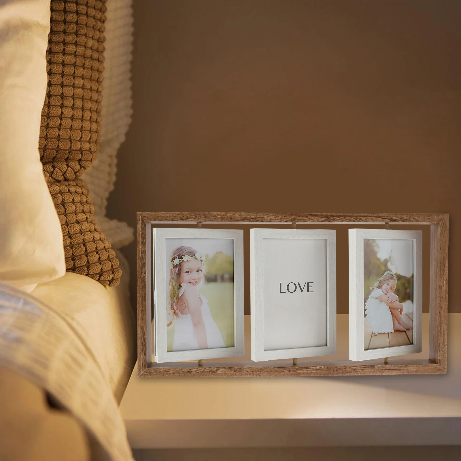

Rotating Picture Frames 4x6 Floating Photo Frame with Glass Front Display 6 Photos Double-Sided Photo Frame Decorative Rustic