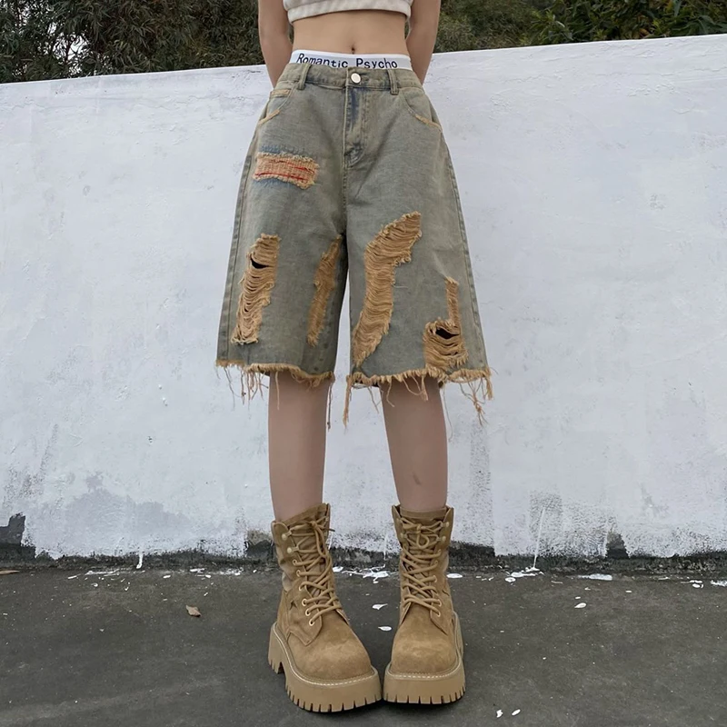 Gidyq Streetwear Ripped Denim Shorts Women American Retro Tassel Loose Wide Leg Pants Y2K Female High Waist All Match Shorts
Gidyq Streetwear Ripped Denim Shorts Women American Retro Tassel Loose Wide Leg Pants Y2K Female High Waist All Match Shorts