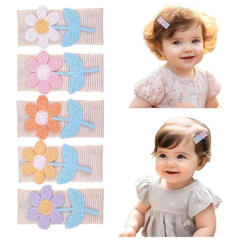 

5pc Cute Lace Embroidered Baby Hair Drop Clips Wool Knit Hair Clamp Pins Ribbon Hairpins Flower BB Barrettes Girls Headwear Kids