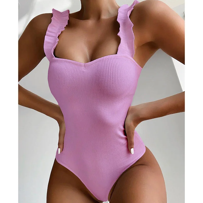 

2022 New Sexy Bikini Swimwear Solid Ruffles Swimsuit Push Up Women Swimsuit Bathing Suit Beach Wear High Waist Backless