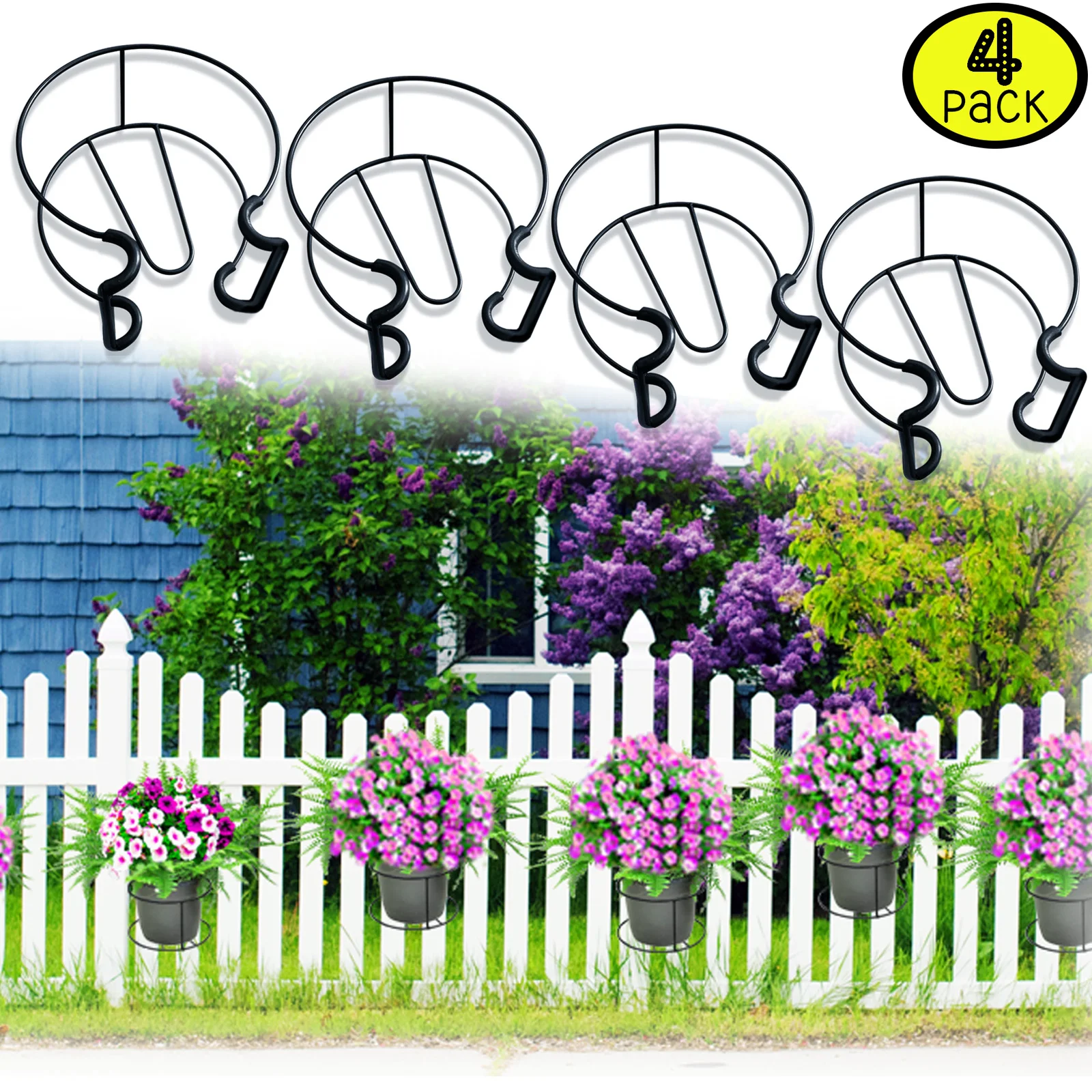 

4-Pack Iron Art Railing Planter Stand Holder Flower Pot Basket for Balcony Fence Stair Railing Bonsai Stand Decoration