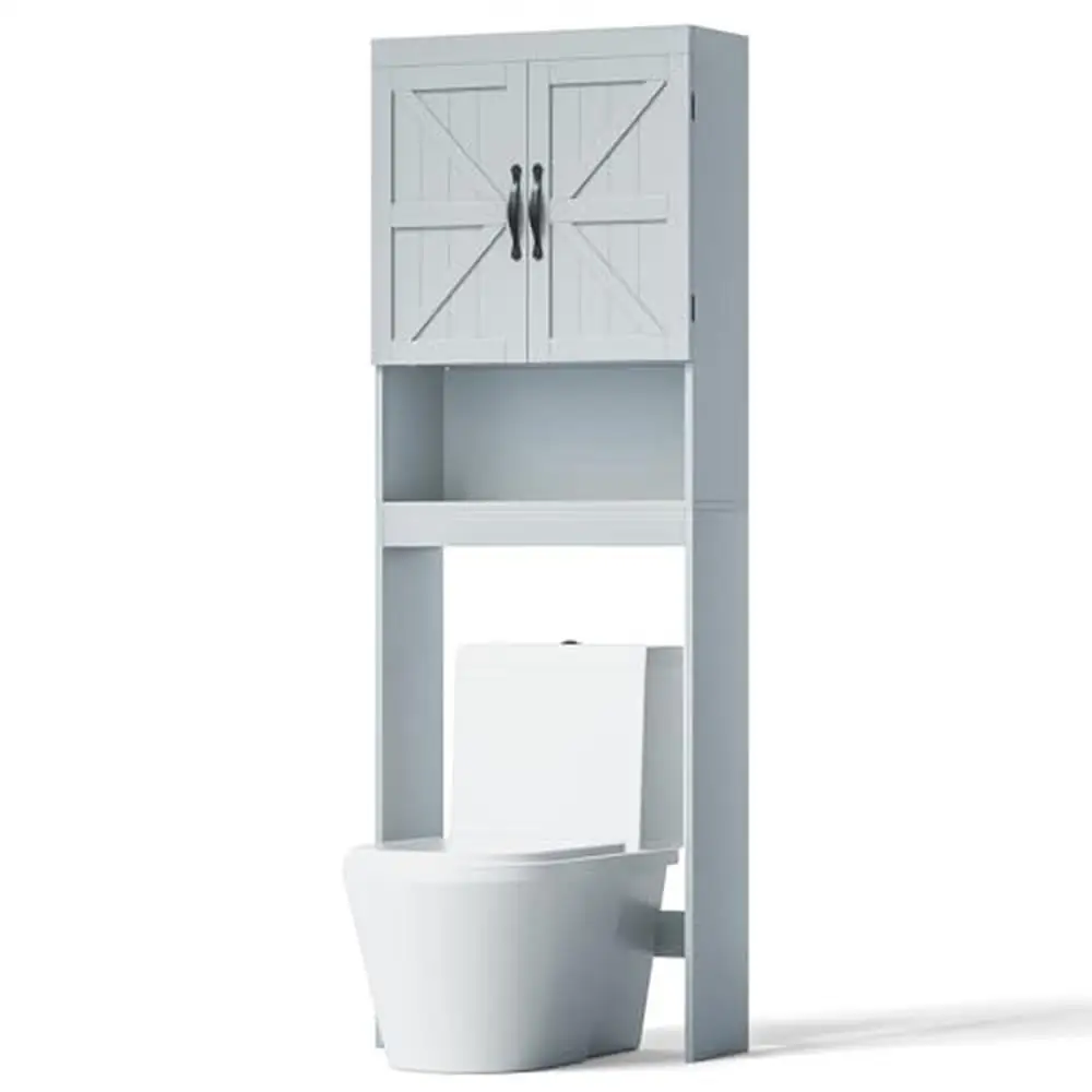 

Over Toilet Gray Storage Cabinet Organizer Adjustable Shelf 2-Door Rack Engineered Wood Unique Texture Tidy Life-Style Organize