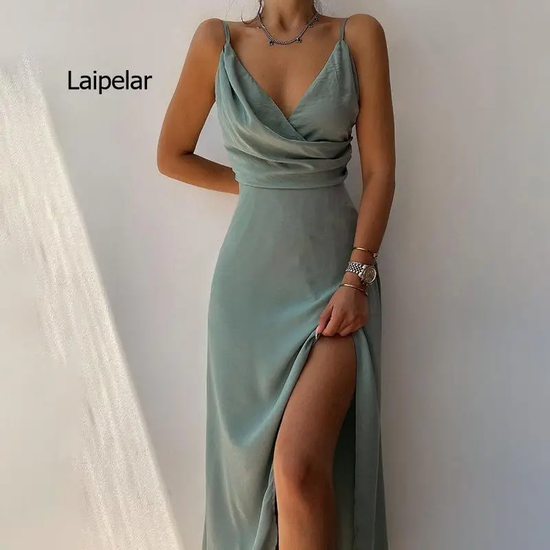 Women's Party Slip Dress V Neck Sleeveless Sexy Slit Elegant Sling Dresses for Wedding Female Guest Backless Solid Clubwear 2022
Women's Party Slip Dress V Neck Sleeveless Sexy Slit Elegant Sling Dresses for Wedding Female Guest Backless Solid Clubwear 2022