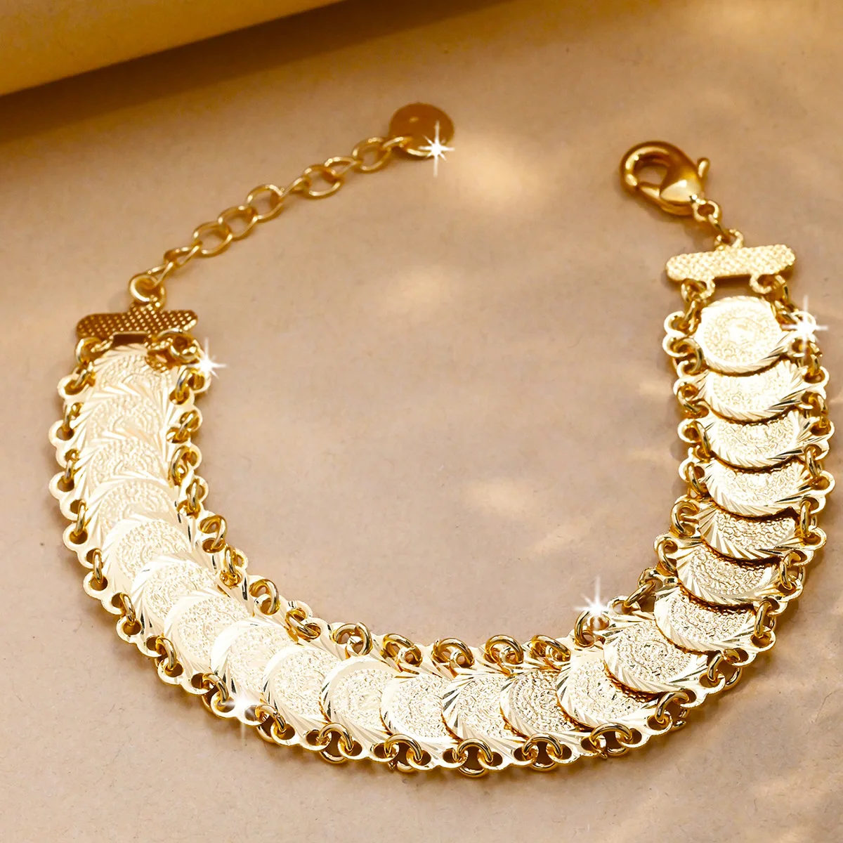 Gold Coin Bracelet 24K New Gold Women Jewelry Accessories Party Favors Dubai Luxury Bracelet
Gold Coin Bracelet 24K New Gold Women Jewelry Accessories Party Favors Dubai Luxury Bracelet