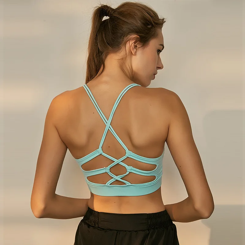 

Sexy Cross Cut Hollow Beautiful Back Bra Breathable Sports Vest Shock-absorbing Gathering Fitness Yoga Underwear