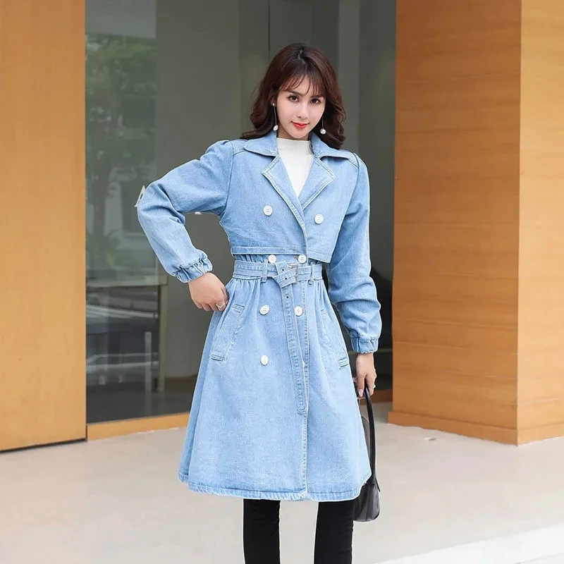2023 Spring Autumn New Denim Jacket Women Slim Waist Versatile Fashion Long Womens Trench Coat Double Breasted Cowboy Desses
2023 Spring Autumn New Denim Jacket Women Slim Waist Versatile Fashion Long Womens Trench Coat Double Breasted Cowboy Desses