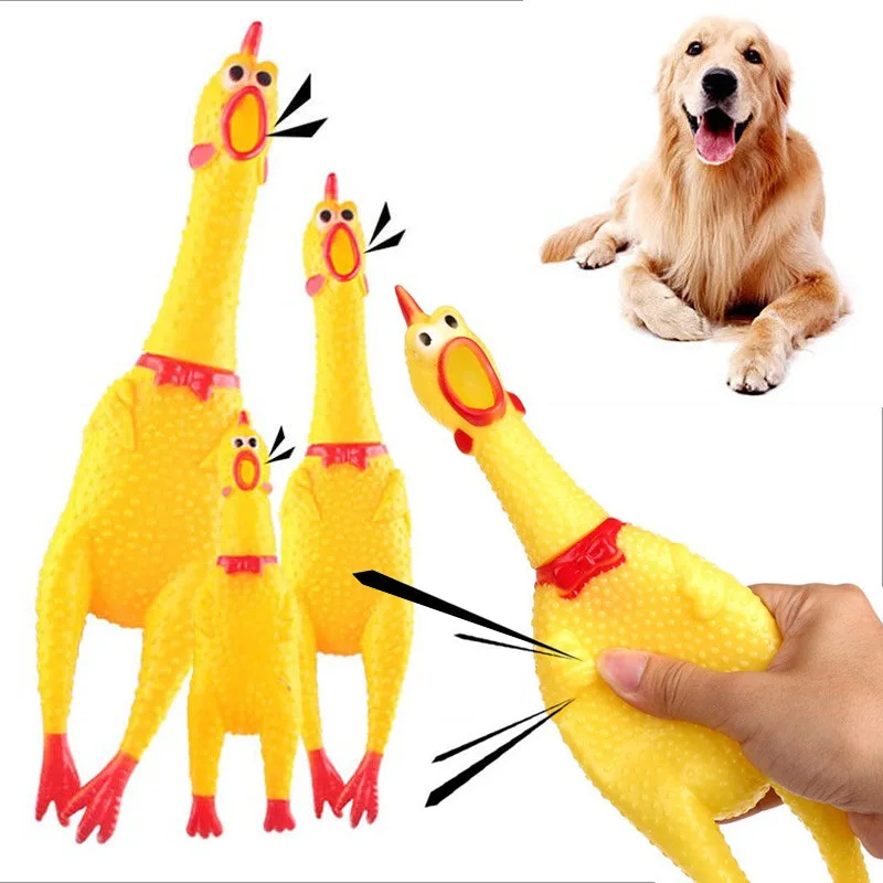

New Pet Dog Squeak Toy Screaming Chicken Squeeze Sound Dog Chew Toys Durable and Fun Yellow Rubber Exhaust Chicken 17CM 31CM